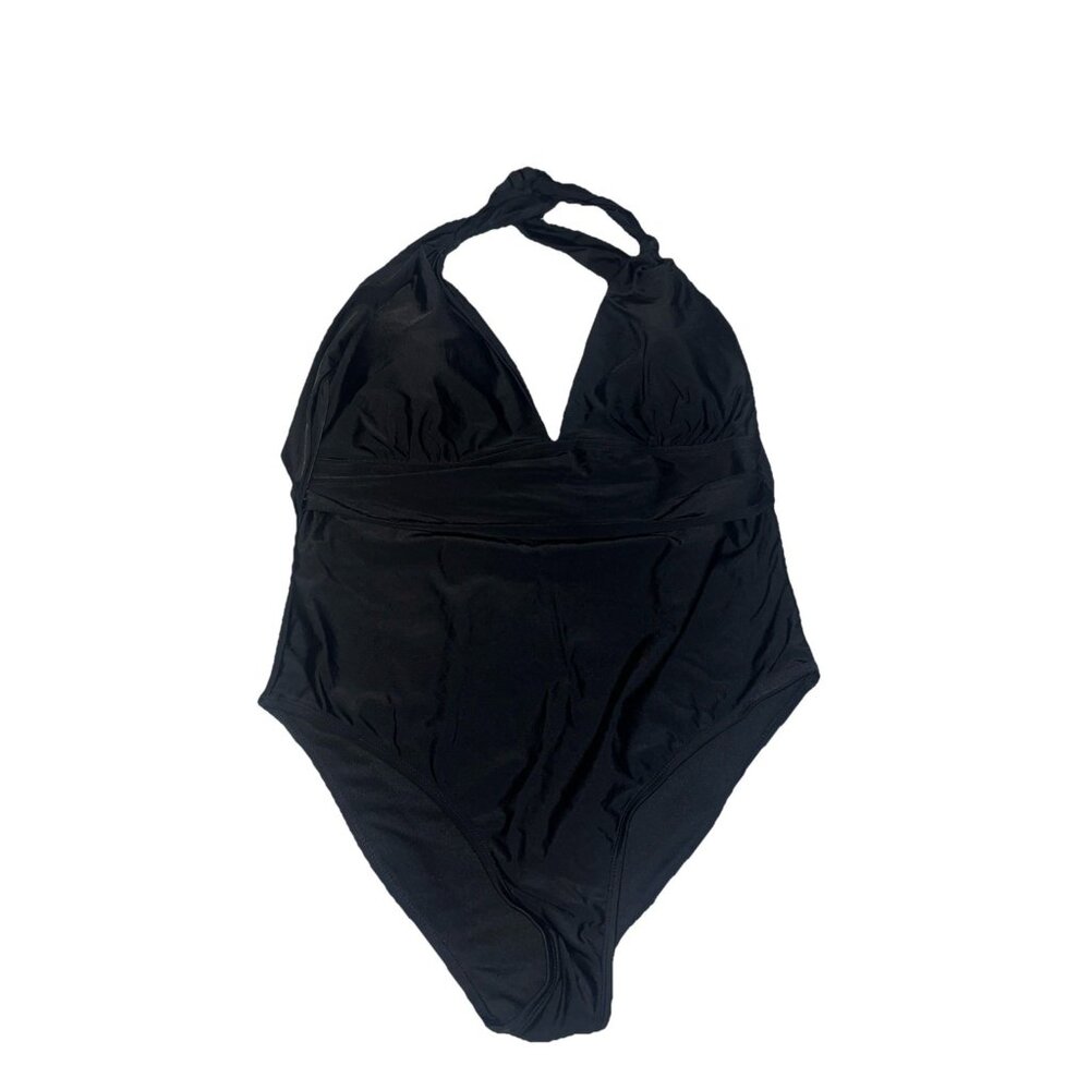 Women's XL One Piece Swimsuit Tummy Control Halter tie Bathing Suit Black swim